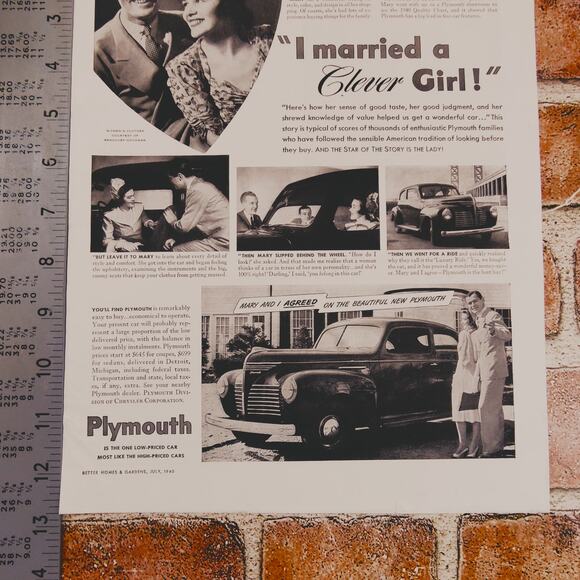 1940 Vintage Plymouth Print Ad "I Married a Clever Girl" Classic Car Advertising - Picture 7 of 11